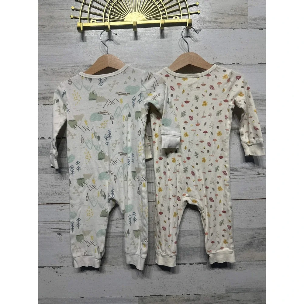 H&M Romper 2-Pack Kids 9-12m Cream Woodland Mushroom Mountain Soft